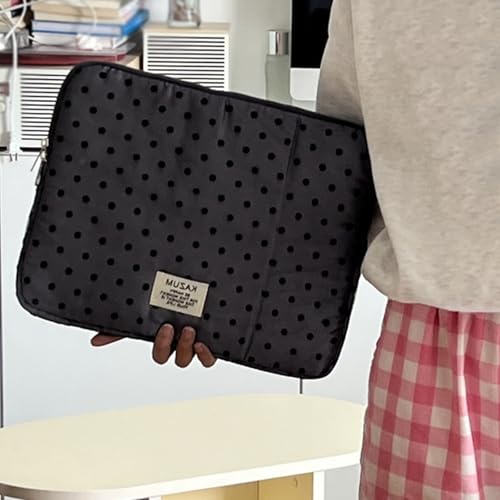 Coquette Aesthetic Laptop Sleeve for Notebook 13 14 Inch - Puffy Quilted Computer Case with Cute Polka Dots, Cute Protective Sleeve Bag Accessory - color: Grey-Polka Dot