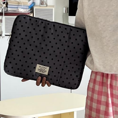 Coquette Aesthetic Laptop Sleeve for Notebook 13 14 Inch - Puffy Quilted Computer Case with Cute Polka Dots, Cute Protective Sleeve Bag Accessory - color: Grey-Polka Dot