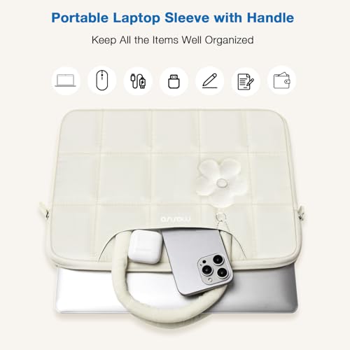 MOSISO Laptop Case 13.3 inch,13-13.3 inch Puffy Laptop Sleeve Compatible with MacBook Neo 13/Air 13 13.6/Pro/Pro 14,HP Dell ASUS Lenovo,Rectangle Quilted Bag with Handle&Flower Pendant, Sand - color: Sand, size: 13.3 inch