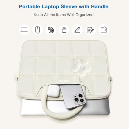 MOSISO Laptop Case 13.3 inch,13-13.3 inch Puffy Laptop Sleeve Compatible with MacBook Neo 13/Air 13 13.6/Pro/Pro 14,HP Dell ASUS Lenovo,Rectangle Quilted Bag with Handle&Flower Pendant, Sand - color: Sand, size: 13.3 inch