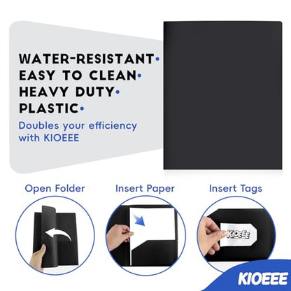 Plastic Folders with Pockets (6 Pack). Heavy Duty Plastic Folders with 2 Pocket and Business Card Slot. Fit Letter Size Paper, Black for School - size: 2 Pocket