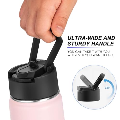koodee 16 oz Water Bottle Stainless Steel Double Wall Vacuum Insulated Water Bottle Wide Mouth Flask with Leakproof Straw Lid (Light Pink) - color: light-pink-A, size: 16 Ounces