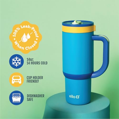Ello Oasis 14oz Stainless Steel Toddler Tumbler with Handle & Retracting Straw, 100% Leakproof, Double-Wall Vacuum Insulated, Kids Water Bottle for School, BPA Free, Dishwasher Safe, Glacier - color: Glacier, size: 14 Ounces