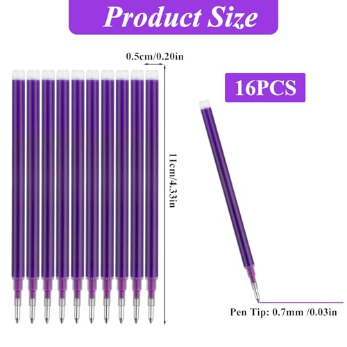 0.7 mm Erasable Gel Ink Pen Refills Compatible with Frixion Friction, Smooth Writing Multicolor Retractable Fine Point Pen Refill for School Office Home Art (Purple, 16) - style: Purple