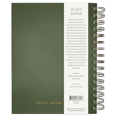 Sweet Water Decor Plant Journal, Cute Lined Spiral Notebook for Women, 125 Prompt Pages for Writing & Tracking Plant Growth, Green Matte Laminate Hardcover Diary with Gold Foil Details - style: Plant