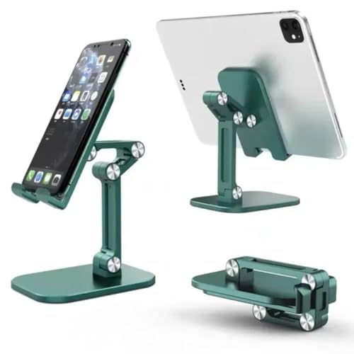 Foldable Height Adjustable Phone Tablet Stand Multi-Angle Portable Desktop Holder EVA Pad for Lazy Watching Office (Green) - color: GREEN