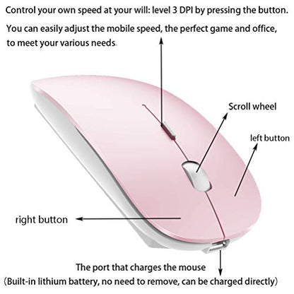 PEIBO Bluetooth Wireless Mouse for Laptop mac MacBook ipad MacBook air MacBook pro pc Desktop Computer Windows Chromebook Notebook (Pink White) - color: PINK white