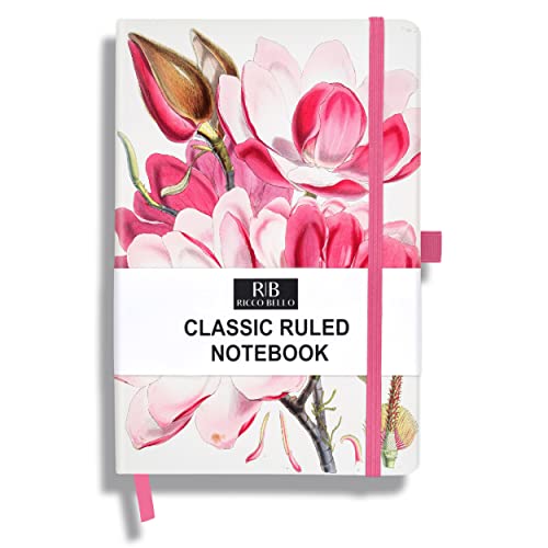 RICCO BELLO Lined Journal Notebook, Pink Magnolia, 5.7 x 8.4-Inches | Hardcover, College Ruled, 96 Sheets / 192 Pages, Pen Holder, For Work & Notes - color: Pink Magnolia