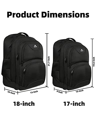 MATEIN Wheeled Backpack, 18 inch Laptop Backpack with Wheels | Backpack with Wheels, 17 inch Laptop Backpack, 36 L Main Compartment, Breathable Adjustable Straps, Rolling Travel Bag - color: Black, size: 18-inch