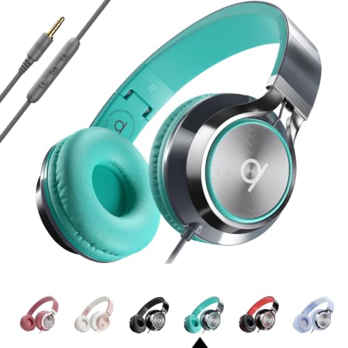 ARTIX CL750 Adults & Kids Headphones with Cord, Microphone & Volume Control - Wired Headphones with Mic, Plug In Teens Corded Head phones Wire for Laptop, Computer, Chromebook, iPad & Tablet 3.5mm Aux - color: Turquoise, style: Aux 3.5 mm