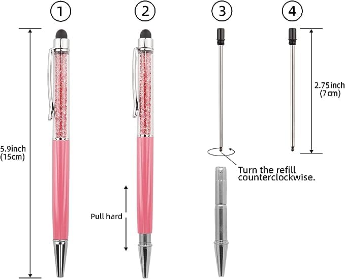 Bling Ballpoint Pens Crystal Diamond Pen Capacitive Touch Screen Stylus with Replacement Refills Rubber Tips for iPhone iPad Kindle Touchscreen Devices 3Pcs Writing Pen (Pink) - color: pink