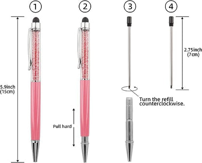 Bling Ballpoint Pens Crystal Diamond Pen Capacitive Touch Screen Stylus with Replacement Refills Rubber Tips for iPhone iPad Kindle Touchscreen Devices 3Pcs Writing Pen (Pink) - color: pink