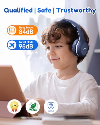 EarFun K2 Kids Bluetooth Headphones, Kids Headphones with Volume Limited, 40H Playtime, Built-in Mic, Stereo Sound, Foldable Over-Ear Headphone for School/Travel/iPad/Tablet, Blue - color: Blue