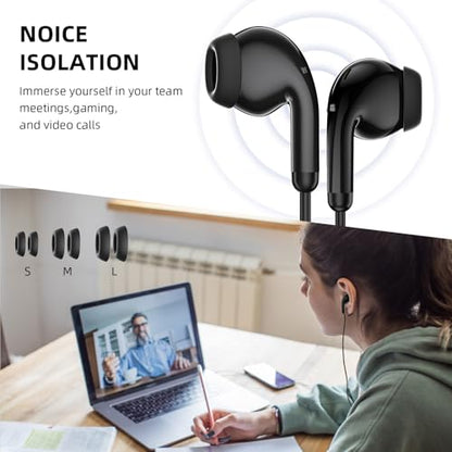 USB Headphones 7.5FT Long Cord Computer Headset Wired Earbuds Lightweight In-Ear Noise Isolation Hifi USB A Earphone with Mic Mute Volume Control for Chromebook PC Laptop Destop for Dell School Office