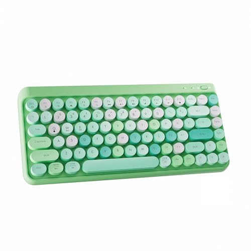 Wireless Bluetooth TKL Keyboard with 84 Retro Round Keycaps, Typewriter-Style, for PC/Mac/Tablets (Green-Colorful) - color: Green-Colorful