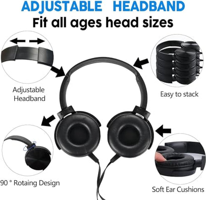 Bulk Kids Headphones for School Classroom 5-Pack,Durable Wired On-Ear 3.5mm Plug for Kids,Students,Computer,Kindle Fire,Chromebook,Laptop,Mobile Phone-Black - size: 5 PACK