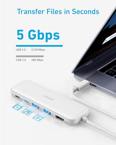 Anker USB C Hub, 5-in-1 USBC to HDMI Splitter with 4K Display, 1 x Powered USB-C 5Gbps & 2×Powered USB-A 3.0 5Gbps Data Ports for MacBook Pro, MacBook Air, Dell and More (White) - color: White
