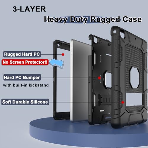 for iPad 6th/5th Generation Case, iPad Air 2 Case 9.7 Inch, [3-in-1] Heavy Duty Shockproof Rugged Protective Cover with Kickstand for A1893 A1954 A1822 A1823 A1566 A1567, Black - color: Black