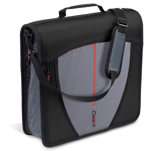 Case-it Mighty Zip Tab School Zipper Binder | 3-Inch O-Rings, 600-Sheet Capacity, 5-Subject Expanding File Folder, Multiple Pockets & Storage Organizer, Shoulder Strap | D-146 Jet Black - color: A Jet Black, size: 1 Pack