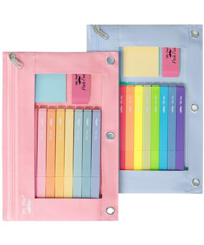 Mr. Pen- Pencil Pouch for 3 Ring Binder, 2 Pack, 10"x6.75", Smooth Zipper | Clear Window, Large Capacity Pencil Case with 3 Reinforced Grommets for School, Office, Supplies Storage | Clear Window, Large Capacity Pencil Case with 3 Reinforced Grommets for