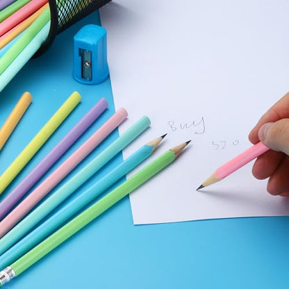 PATIKIL Round Pencils, 48 Pack HB Graphite Pencils with Eraser Wood Pencils Cute Pencil for Classroom Teacher Office Supplies, Pink - color: Pink