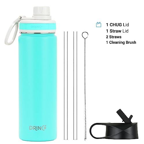 DRINCO Stainless Steel Water Bottle Spout Lid Vacuum Insulated Double Wall Water Bottle Wide Mouth (40oz 32oz 22oz 18oz 14oz) Leak Proof Keep Cold Sport Camping Hiking (22 oz, 22oz Teal) - color: 22oz Teal, size: 22 Ounces