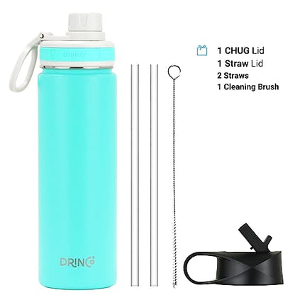DRINCO Stainless Steel Water Bottle Spout Lid Vacuum Insulated Double Wall Water Bottle Wide Mouth (40oz 32oz 22oz 18oz 14oz) Leak Proof Keep Cold Sport Camping Hiking (22 oz, 22oz Teal) - color: 22oz Teal, size: 22 Ounces