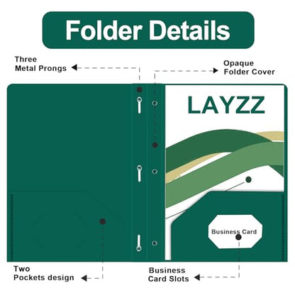 Two Pocket Folders with Prongs, LAYZZ 60 Pack Poly Plastic Folders, Heavy Duty Plastic Folders with Pockets and Prongs, Letter Size, for Offices and Schools (Green) - color: Green