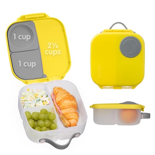 b.box Mini Lunch Box Kids | 4.25 Cup Leak Proof Bento Box for Kids Ages 3+ | 3 Compartment Snack Containers, School Lunch Container, Dishwasher Safe, BPA-Free, PFAS-Free - Lemon Sherbet - color: Lemon Sherbet, size: 1-pack