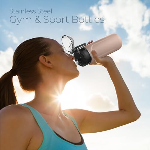SIPX Stainless Steel Water Bottle, 18oz, Peach, Reusable, BPA-Free, Keeps Cold 24hr, Triple Insulated, Leak Proof Straw Lid, Sustainable Material, Hiking - color: Pink