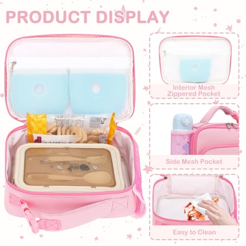 FlowFly Kids Lunch box Insulated Soft Bag Mini Cooer Back to School Thermal Meal Tote Kit for Girls, Boys,Pink - color: Pink#52