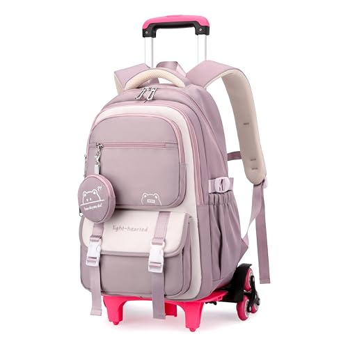 Rolling Backpack for Girls Kids Backpack with Wheels Elementary School Roller Bookbag Trolley School Bag for Travel Purple - color: 05-6 Wheels-purple, size: 6 Wheels
