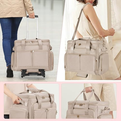 Rolling Teacher Bag with Wheels, Teacher Tote Bag Fits 15.6" Laptop - color: Light Tan