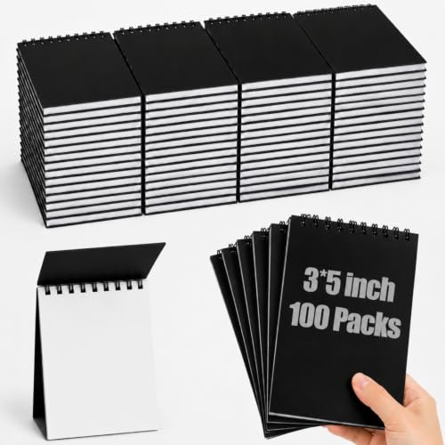 Watersay 100 Pack Small Spiral Notebook Bulk, 3x5 Pocket Notepads,Black - color: Black