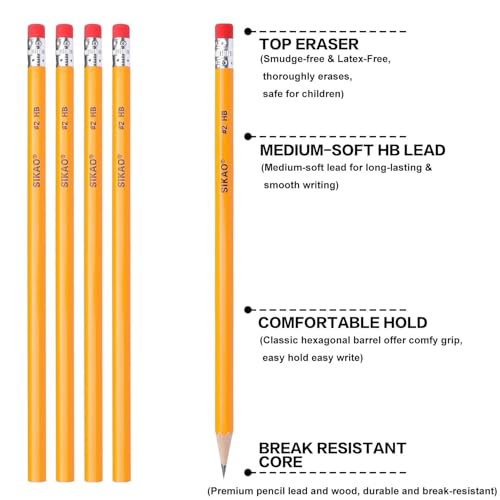 Pencils, 12Pack Number #2 HB Wood Pencils with Erasers for Kids Sketching Drawing, Classroom Must Haves Essentials for Teachers, School Supplies