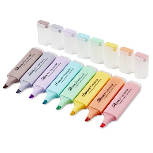 8 Pastel Highlighters, No Bleed & Quick Dry Chisel Tip Markers | 8 Soft Colors with Pocket Clip for Bible, School, Office & Journals - color: Multicolor, size: pastel