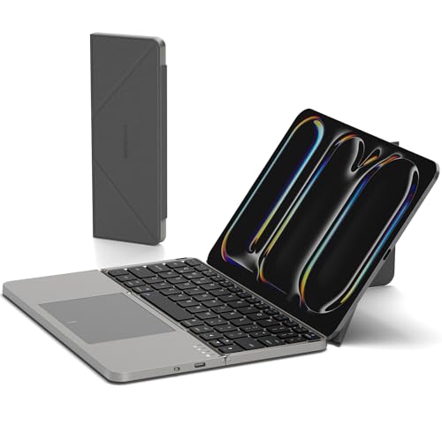 Mircopack Foldable Bluetooth Keyboard with Touchpad and Stand for iPad/iPhone/MacBook,3-Device Ultra Slim PU Leather Magnetic Cover Portable Rechargeable Keyboard for macOS and iOS-Gray - color: Grey