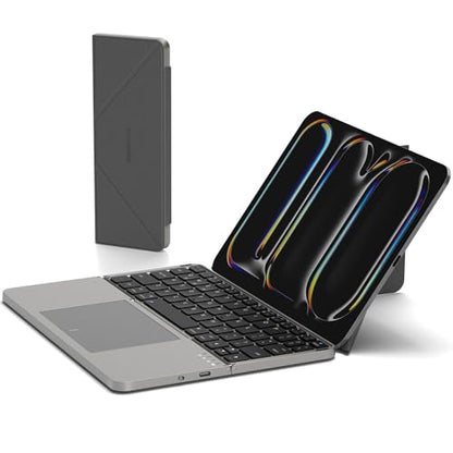 Mircopack Foldable Bluetooth Keyboard with Touchpad and Stand for iPad/iPhone/MacBook,3-Device Ultra Slim PU Leather Magnetic Cover Portable Rechargeable Keyboard for macOS and iOS-Gray - color: Grey