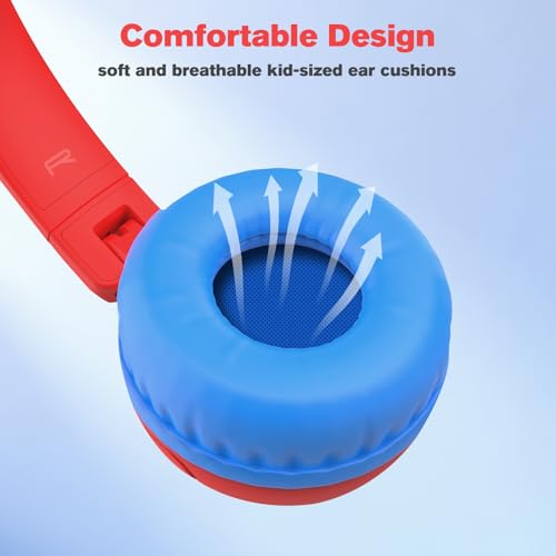 K6C Kids Headphones with USB-C, for Toddler & Kids Ages 2-12, 85dB Safe Volume Limited, Adjustable Headband & Foldable Wired, On-Ear Headphones for School, Travel, Tablet, iPad - color: Red