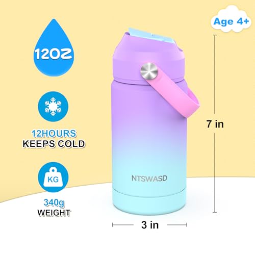 Girls Insulated Water Bottle with Straw,12 oz Kids Cups with Stainless Steel Leak Proof for School Daycare(Purple) - color: A12.Purple, style: 1Pack