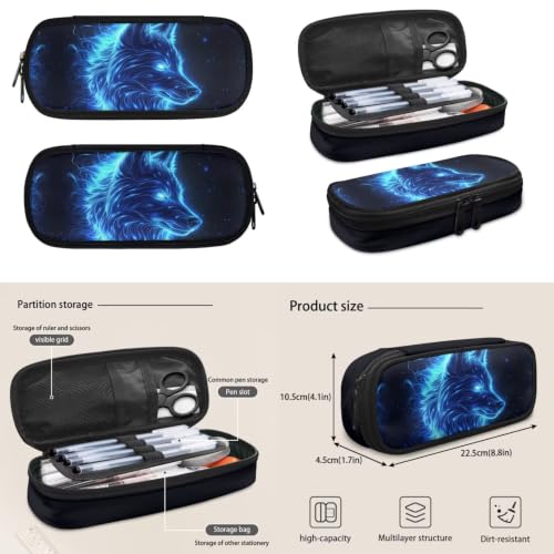 Galaxy Wolf Backpack for Boys Girls Backpack with Lunch Box Water Bottle Pouch & Soft Pencil Case 4PCS Set Bookbag with Front Pockets for School Teens 17 inch School Bag for Back to School - color: Blue Galaxy Wolf