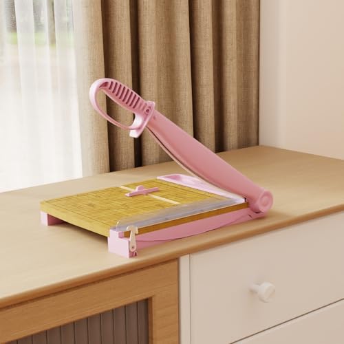 12 Inch Heavy Duty Paper Cutter, Wood Guillotine Paper Cutter & Paper Trimmer, 30 Sheets Capacity Paper Cutting Board for Classroom, Crafting, Cardstock Pink - color: Pink