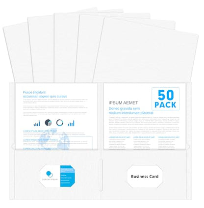 Two Pocket Folders, PANDRI 50 Pack 2 Pocket Folders, Letter Size Paper File Folder for School Office Home Business, White - color: White