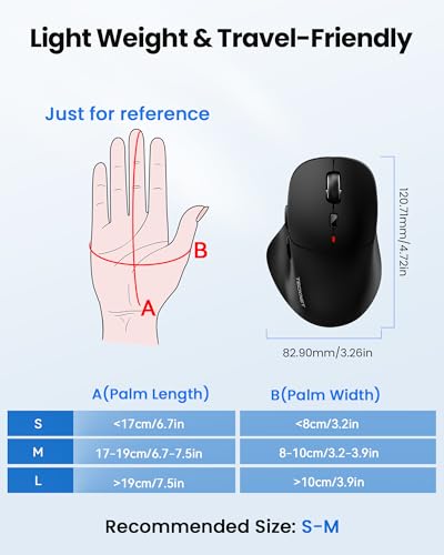 TECKNET Wireless Mouse Bluetooth 5.0/3.0 & 2.4G Rechargeable, Silent Clicks, Adjustable 4800 DPI, 6 Buttons, Ergonomic Design, Bluetooth Mouse for Laptop, Computer, ipad-Dark - color: Dark