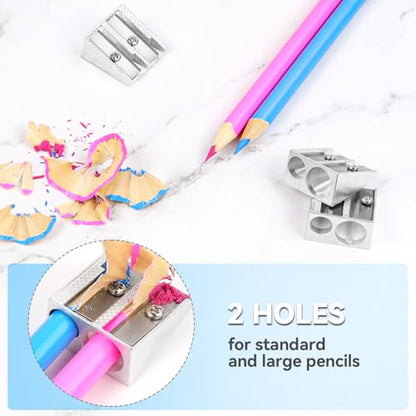 4 Pack, 2 Holes Handheld Metal Pencil Sharpener | Alloy Manual, Durable and Drop-resistant Pencil Sharpener, Pencils of different sizes, Schools, Offices, Homes, Art Projects - color: 4 Pack