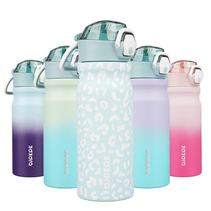 BJPKPK Insulated Water Bottle 18oz Stainless Steel Water Bottles with Straw and Carry Handle Double Wall Metal Thermal Flask,Light Blue Leopard - color: A-Light Blue Leopard, size: 18 Ounces