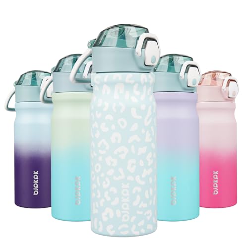 BJPKPK Insulated Water Bottle 18oz Stainless Steel Water Bottles with Straw and Carry Handle Double Wall Metal Thermal Flask,Light Blue Leopard - color: A-Light Blue Leopard, size: 18 Ounces