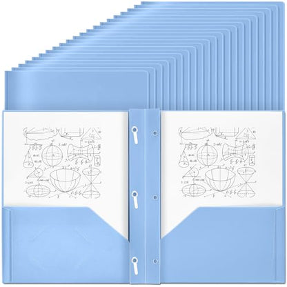 Lincia 100 Pcs Plastic Folders with Pockets and Prong Folders with Prongs 2 Pockets for Office, School for Students, Teachers, Office Workers(Haze Blue) - color: Haze Blue