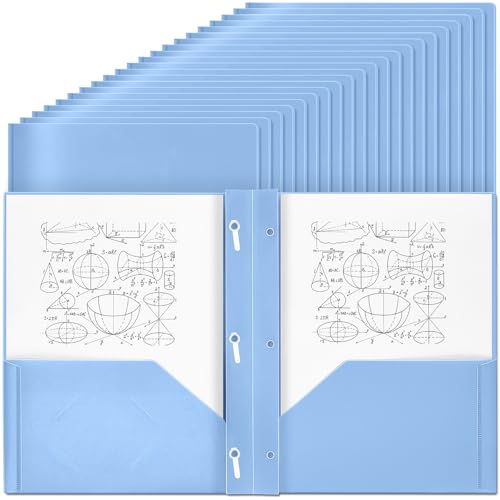 Lincia 100 Pcs Plastic Folders with Pockets and Prong Folders with Prongs 2 Pockets for Office, School for Students, Teachers, Office Workers(Haze Blue) - color: Haze Blue