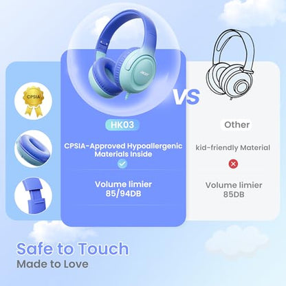 Acer Kids Headphones - 85/94dB Volume Limiter, Foldable Wired Over Ear Headphones for Travel, 3.5mm Jack, Toddler Headphones for School, Travel, iPad, Tablet, Blue Gradient, HK03 - color: Blue Gradient